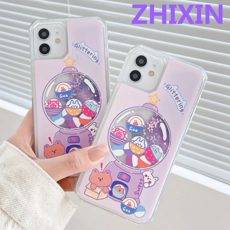 

3D Quicksand Liquid Play Game Toy Back Case For iPhone 12 11 Pro Max Bear Phone Cover for iphone 7 8 Plus X XR XS Max SE 2020