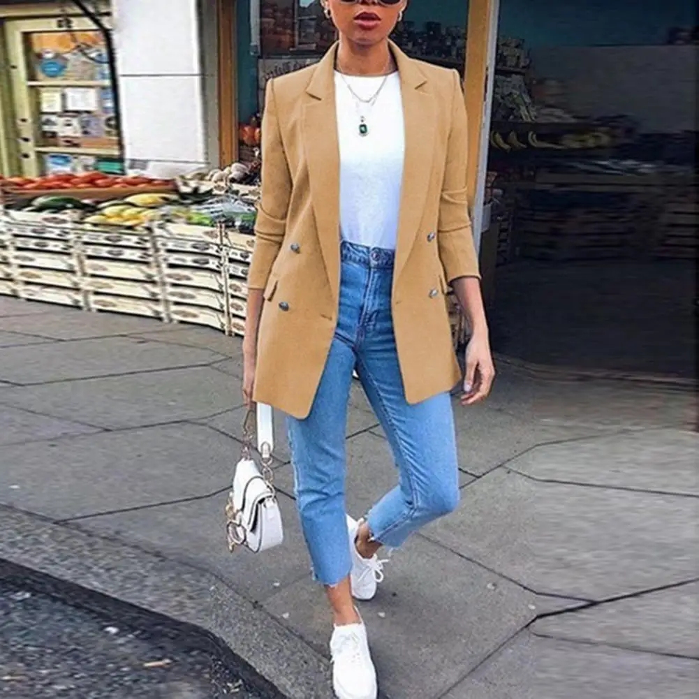 

Womens Ladies Solid Turn Collar Plus Size Autumn Fashion Office Lady Solid Color Blazer Long Sleeve Suit Jacket New Chic