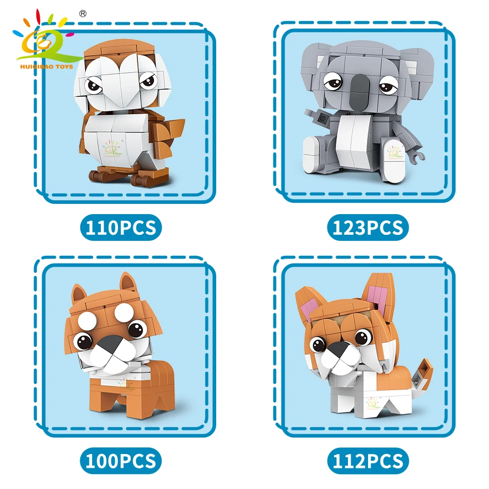 HUIQIBAO 8 шт./компл. классические животные серии строительные блоки город креативный