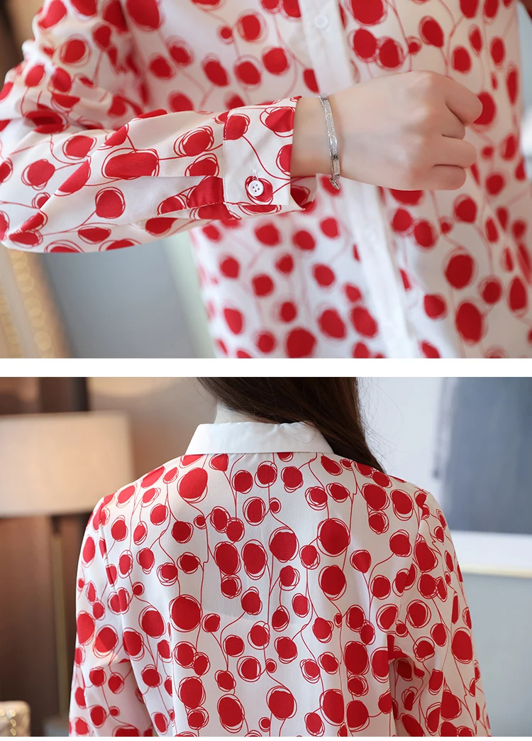 

Korean Clothing For Women 2020 Chiffon Blouses Shirts Ladie Tops Blusass Femininas Button Dot Square Collar Long Sleeve 0157