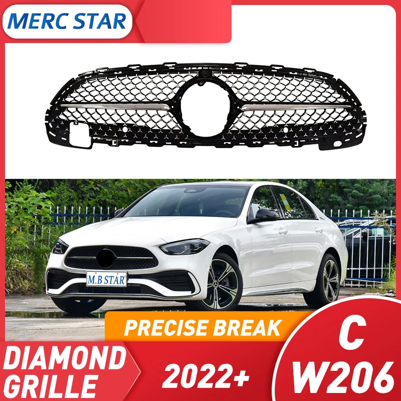 Алмазная решетка для радиатора C class w206 GT глянцевая черная c200 c300 2022 + спортивная