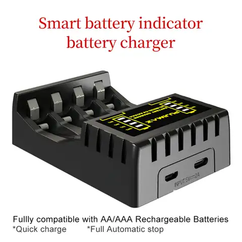 Зарядное устройство с 4 слотами USB для быстрой зарядки аккумуляторов 4X AAA/AA, литий-ионная аккумуляторная батарея NICD с защитой от короткого за...