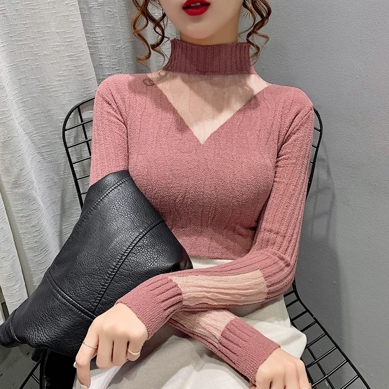 

2021 new bottoming sweater Women's high neck sweater women's autumn and winter wear thick loose white