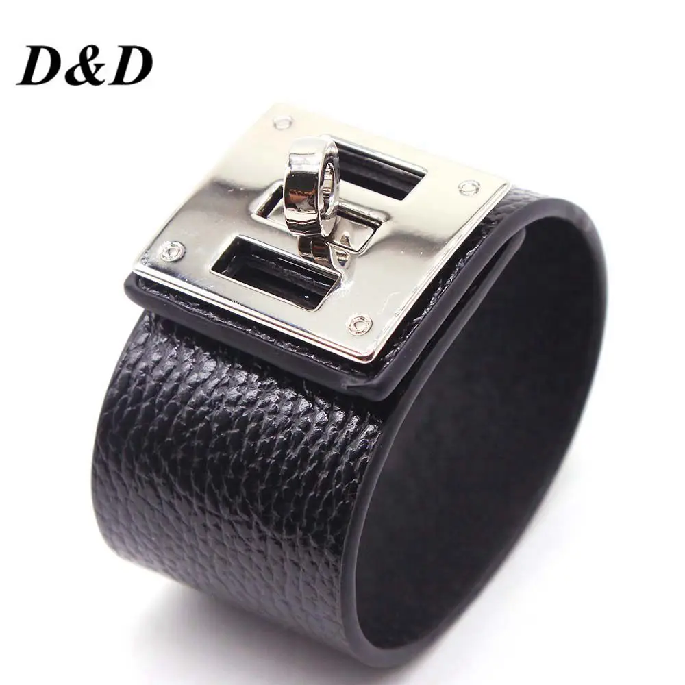 Женские и мужские кожаные браслеты D & широкие круглые серебристого цвета в