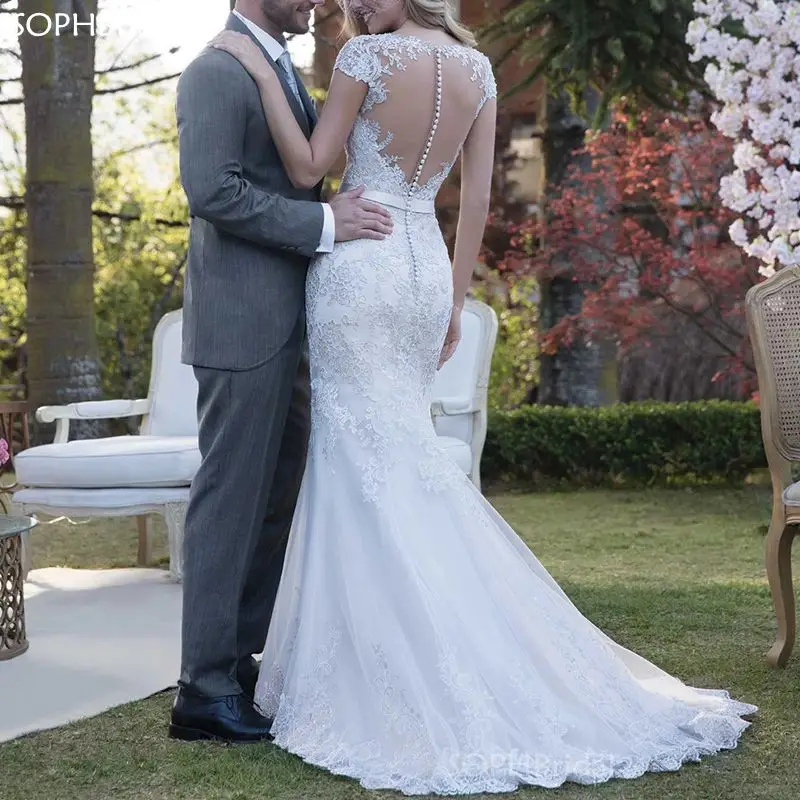 

New Arrival Mermaid Wedding Dresses 2021 Scoop Bride Dress Vestido de Noiva Detachable Skirt Robe de Mariee