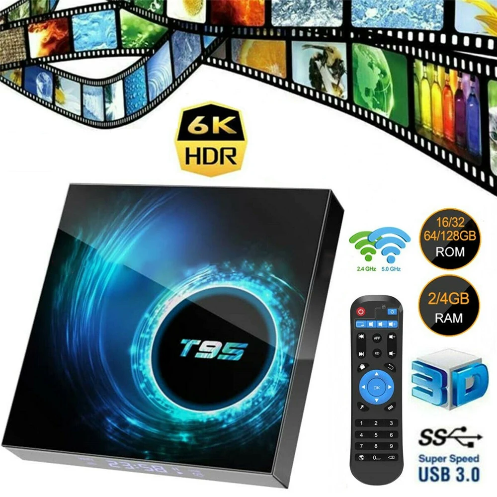 

New T95 TV Box For Android 10.0 System Set Top Box 4G 128G Support 6K Quad Core HD Smart TV Box Media Streaming Player