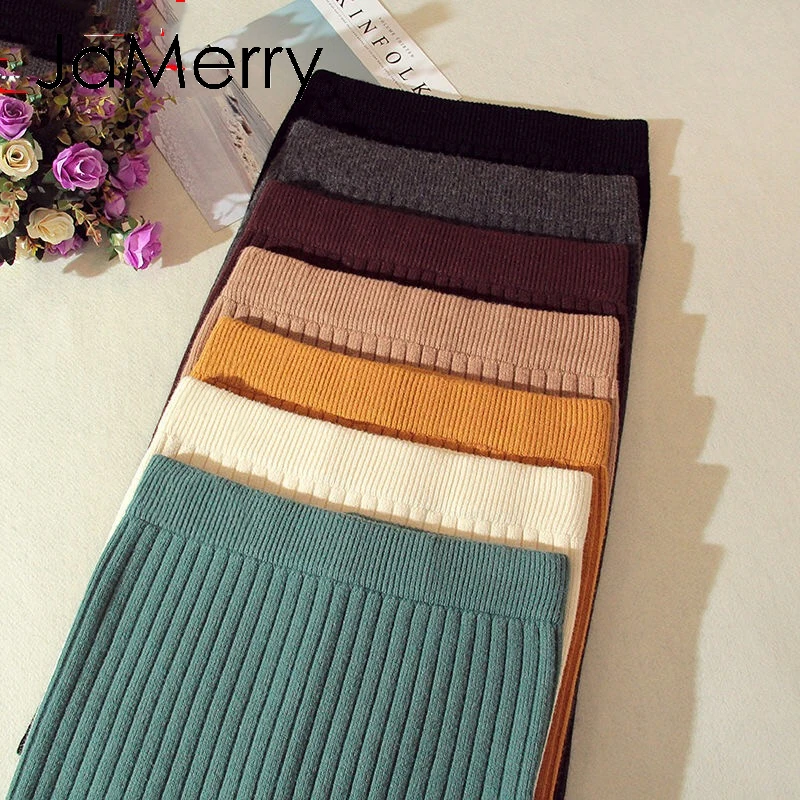 JaMerry винтажные женские юбки с эластичным поясом осенне-зимняя теплая вязаная