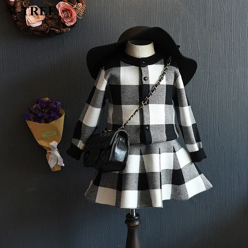 

Осенне-зимние комплекты одежды для девочек, клетчатая куртка + юбка, 2 шт./комплект, комплекты одежды для девочек, Детский костюм, костюмы для ...