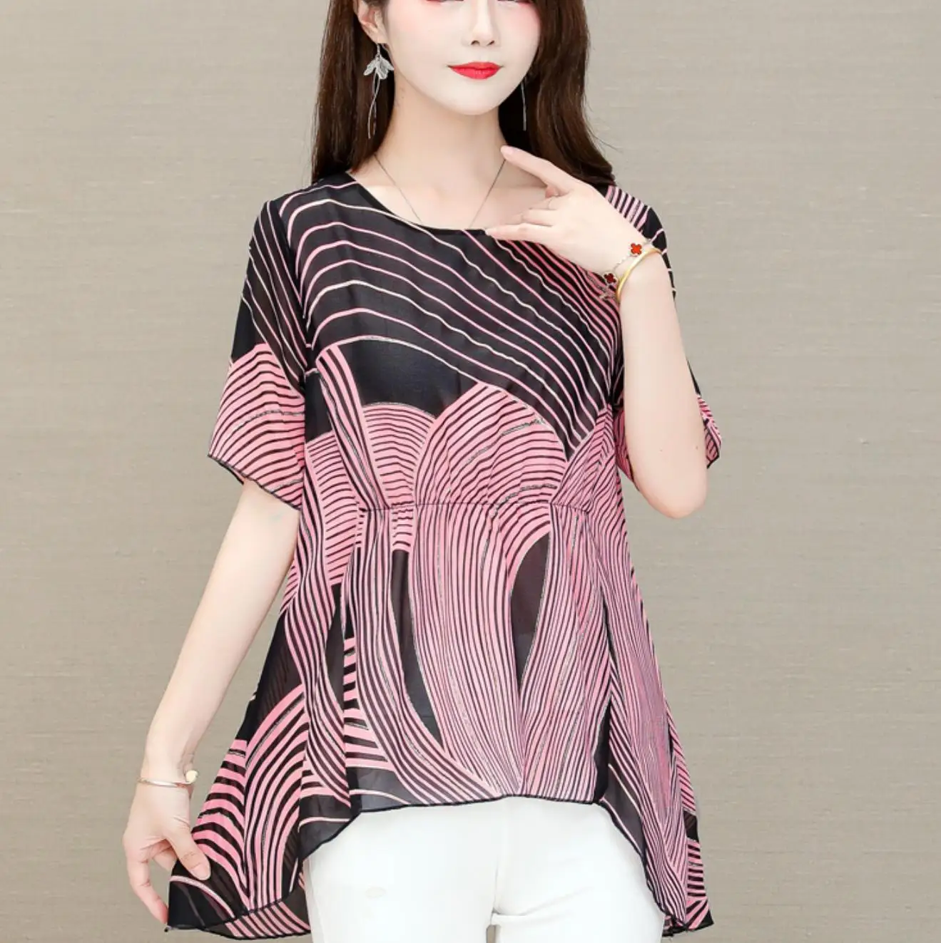 

Винтажная шифоновая блузка женская черная Blusas Mujer De Moda 2021 Лето корейский стиль 5XL размера плюс Туника Топы эстетические длинные рубашки