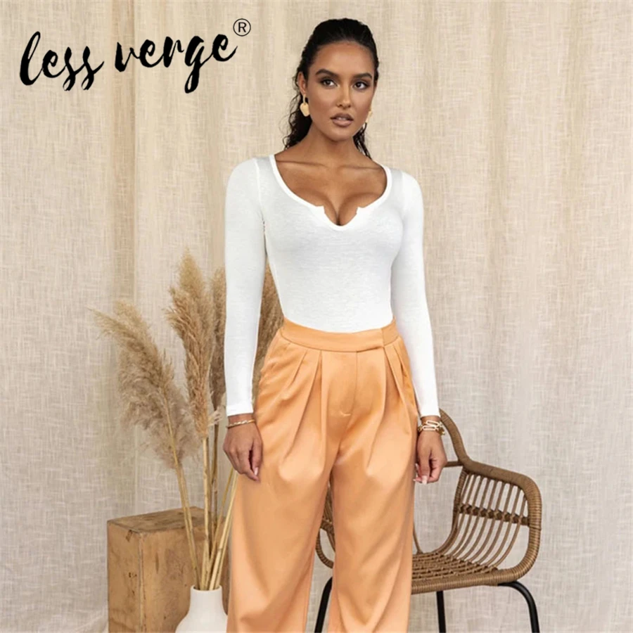 

Lessverge New Fashion Women Bodysuit Slim Fit Skinny Sexy Street Style Bodysuit Solid Color Zipper Kniited Playsuit