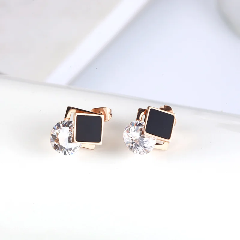 Нержавеющая сталь серьги со шпилькой для Для женщин Золотая Роза камень циркон с