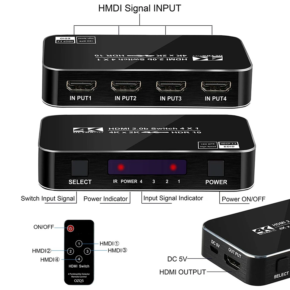 2020 4 порта 18 Гбит/с HDR 4K HDMI 2 0 переключатель 4x1 Поддержка HDCP Переключатель
