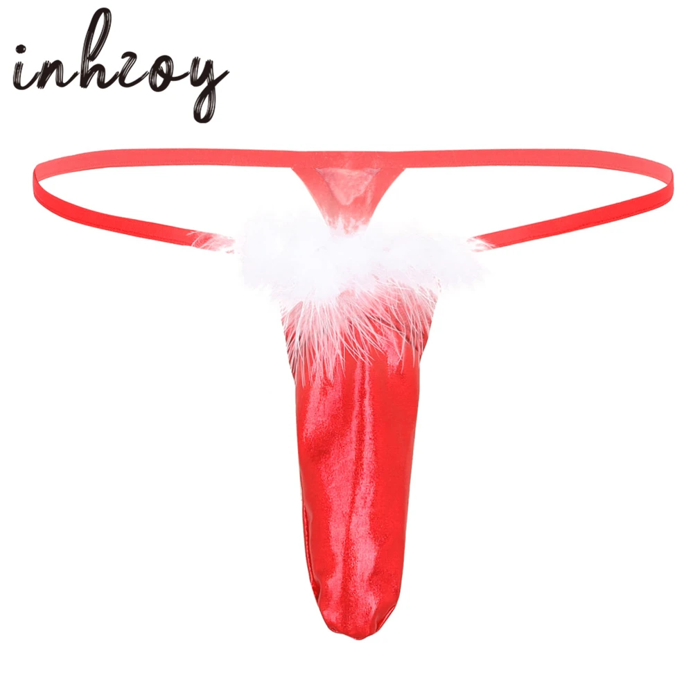 Мужское нижнее белье красные блестящие металлические трусики для пениса стринги