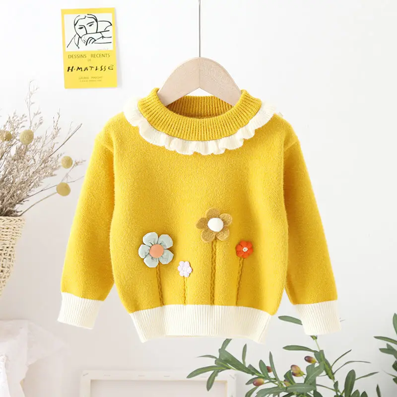 

Осенне-зимние свитера для маленьких девочек, пальто, детские вязаные пуловеры, топы для маленьких девочек, Мультяшные свитера с длинным рук...