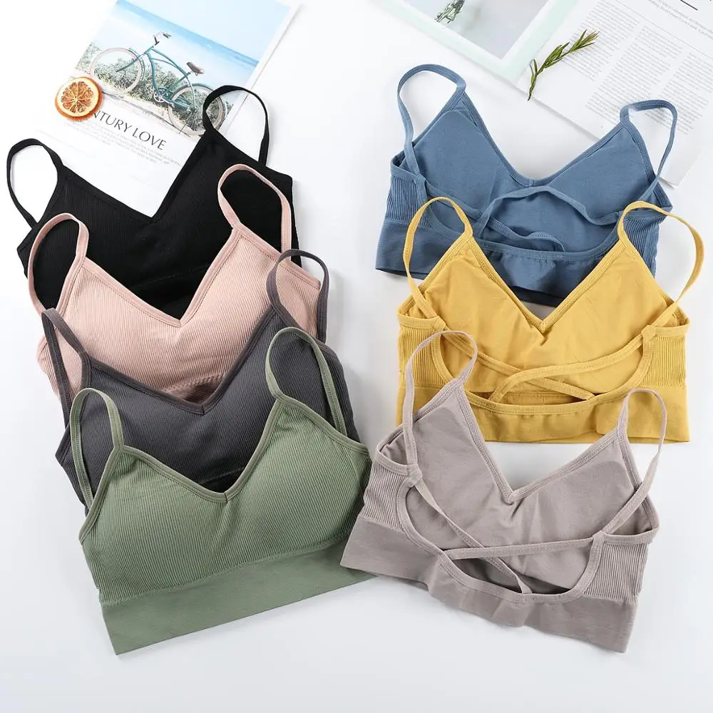 

Women Tank Crop Tops Seamless Underwear Female Cross Backless Sports Lingerie Intimates Sexy Short Tops Padded Camisole Femme