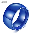 Кольцо керамическое унисекс, полированное синее, 8 мм, с гравировкой логотипа