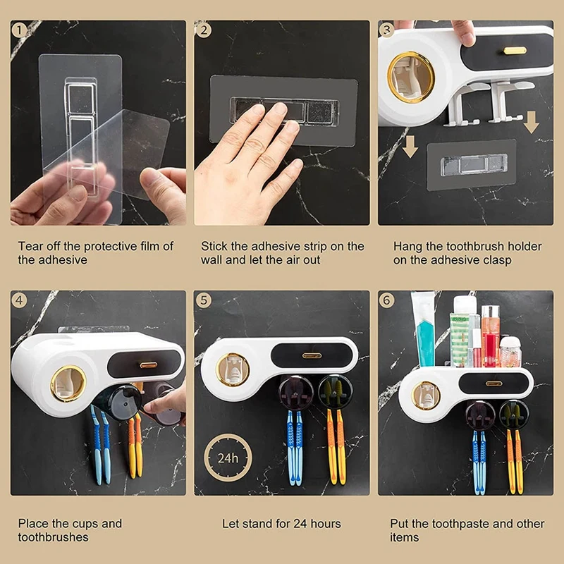 Держатель для зубной щетки настенный диспенсер пасты 4 отделения кистей 2 чашки 1