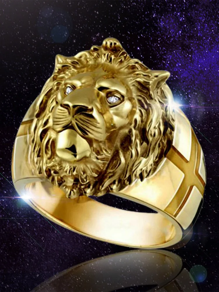 

Jewelry Golden Lion Head Fashion Ring New Men's Ring Diamond Jewelry For His Boyfriend Husband And Father Cocktail Party Gift