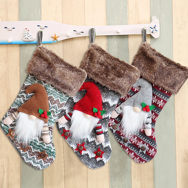 

2022 Big Christmas Stockings With Faceless Doll Decorative Socks Christmas Tree Pendant Xmas Home Decor Boże Narodzenie