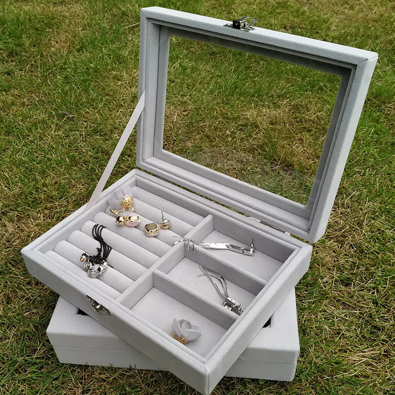 

Hot Sales Fashion Portable Velvet Jewelry Ring Jewelry Display Organizer Box Tray Holder Earring Jewelry Storage Case Showcase