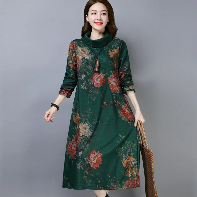 Новинка 2019 осенне зимнее шерстяное платье в национальном стиле с принтом для