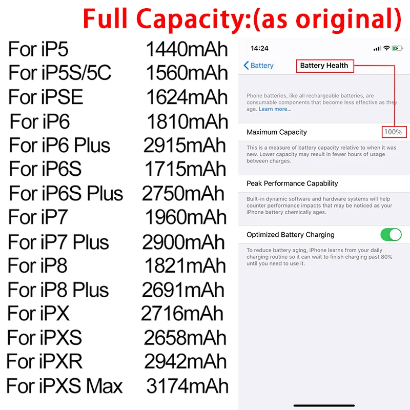 QTDITO Новый Сменный аккумулятор для телефона iPhone 5 5S 5C SE 6 6S 7 8 Plus X XS MAX XR реальная