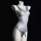 Сексуальное мужское масляное перо с U-образным выпуклым мешочком, боди с открытыми рукавами, сексуальное обтягивающее боди, одежда для геев, размер F16