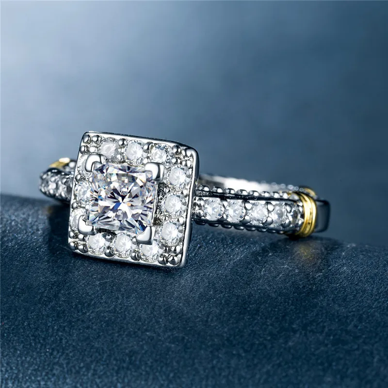 Женское Винтажное кольцо с фианитом Visisap роскошное из белого золота камнями