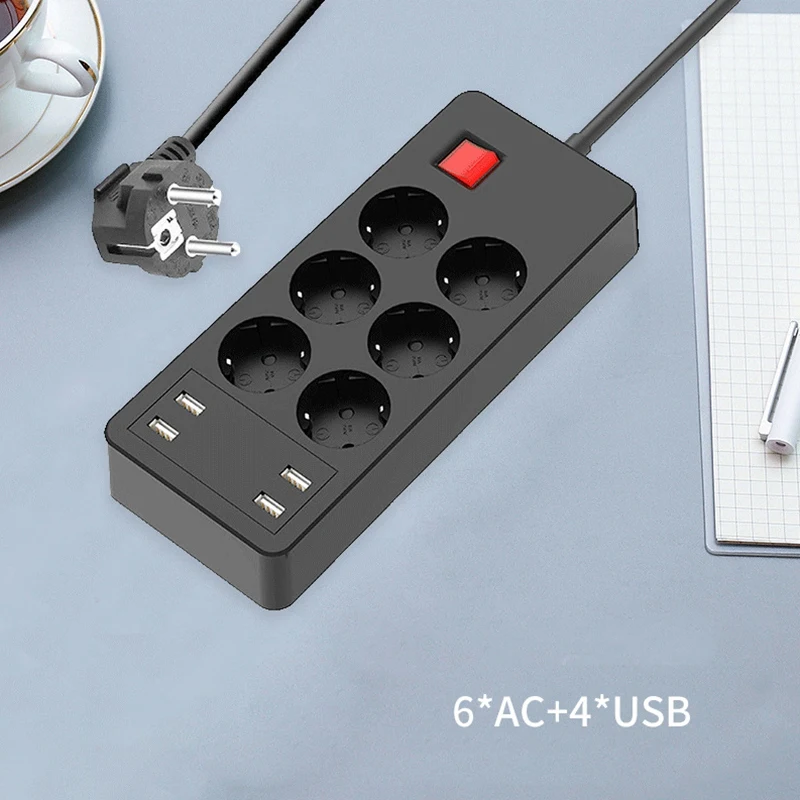 

Electrical Sockets Home Outlet 6 Surge Protector Multiple Extension Power Socket with 4 USB Port EU Plug