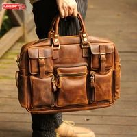 vintage leather mens handbags large capacity men shoulder bag travel bag travel luggage casual male bags crazy horse leather