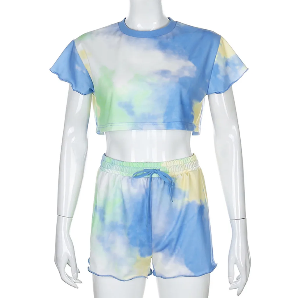

Womens 2 Piece Lounge Wear Loungewear Pajama Tops and Shorts Set Tie-dye Print Short Sleeve Lounge Casual Sleepwear Home Wear