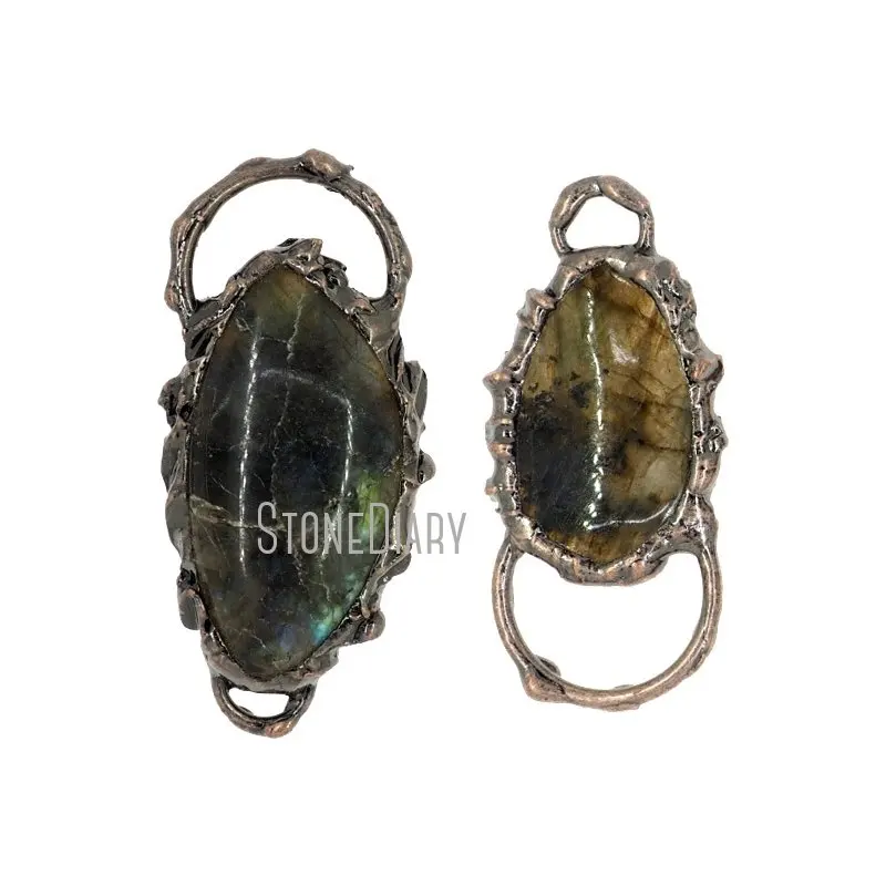 

PM38127 античное бронзовое покрытие спаянная свободная форма Оловянная кулон из Лабрадорита ювелирные изделия подарок