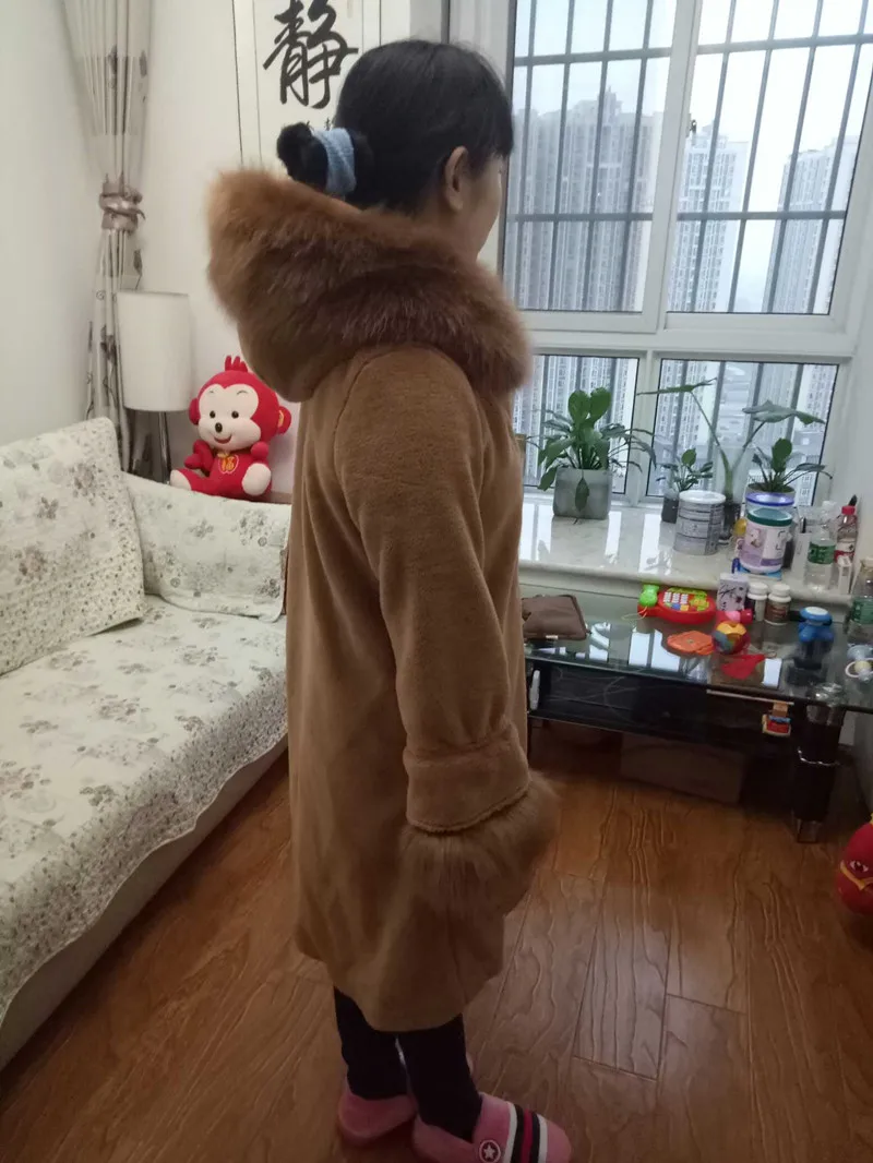 HANZANGL зимнее шерстяное пальто женское пальто из искусственного меха 9/10 рукав лисий мех с капюшоном теплая кашемировая куртка пальто плюс размер S-3XL