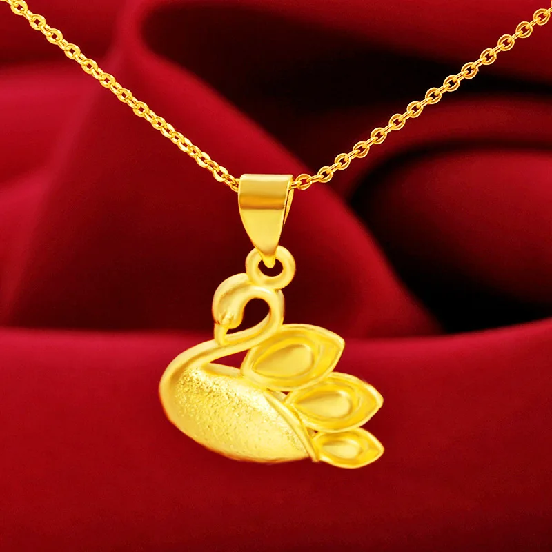 

Swan Necklace Pendant 24K Gold Plated Brass Sand Gold Charms Romantic Anniversary Engagement Wedding Necklace Pendulum Jewelry