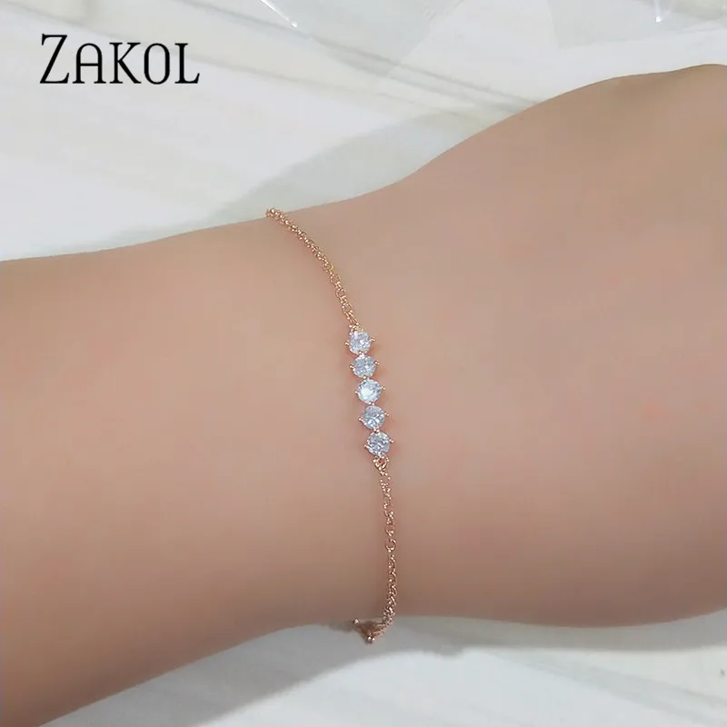 ZAKOL Модный Круглый микро мозаичный кубический цирконий цвета розового золота