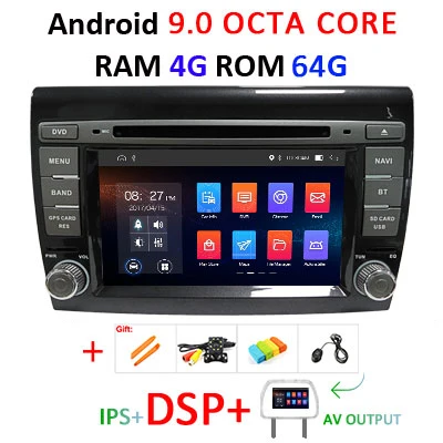 Android 9,0 DSP 64G 2 DIN автомобильный DVD для Fiat Bravo 2007 2008 2009 2010 2011 2012 gps радио мультимедиа ips Экран навигации стерео - Цвет: 9.0 4G 64G DSP AVOUT