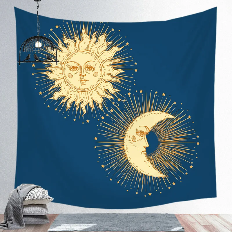 Психоделический черный Бог Солнца Аполлон в стиле бохо астрологический гобелен