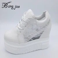 womens vulcanize shoes sneakers platform 14cm wedge heel silk bow white female casual shoes 2021 spring summer lace shoes