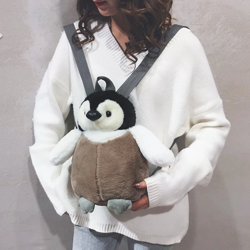 

Cute Penguin Plush Backpack for Girls Khaki Penguin Plush Shoulder Bag Birthday Best Gift for Girls Soft Small Bag
