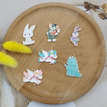 10pcs Cute Animals Enamel Charms Rabbit Dinosaur Flying Unicorn Earring Pendants Bracelet Finding Jewelry Making Phone DIY