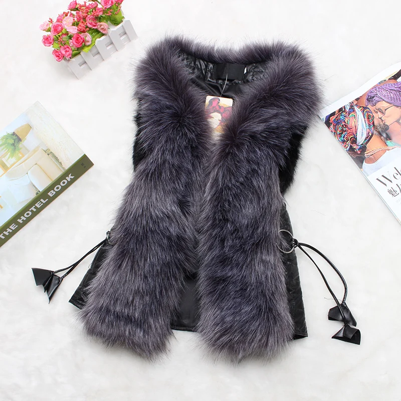 Жилет из искусственного лисьего меха женская зимняя модная жилетка теплая шуба 18