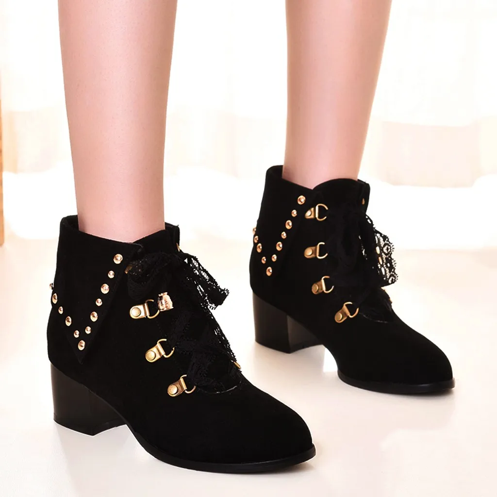 Ботинки 2018 г. Женские осенне зимние новые Замшевые женские ботинки на шнуровке в