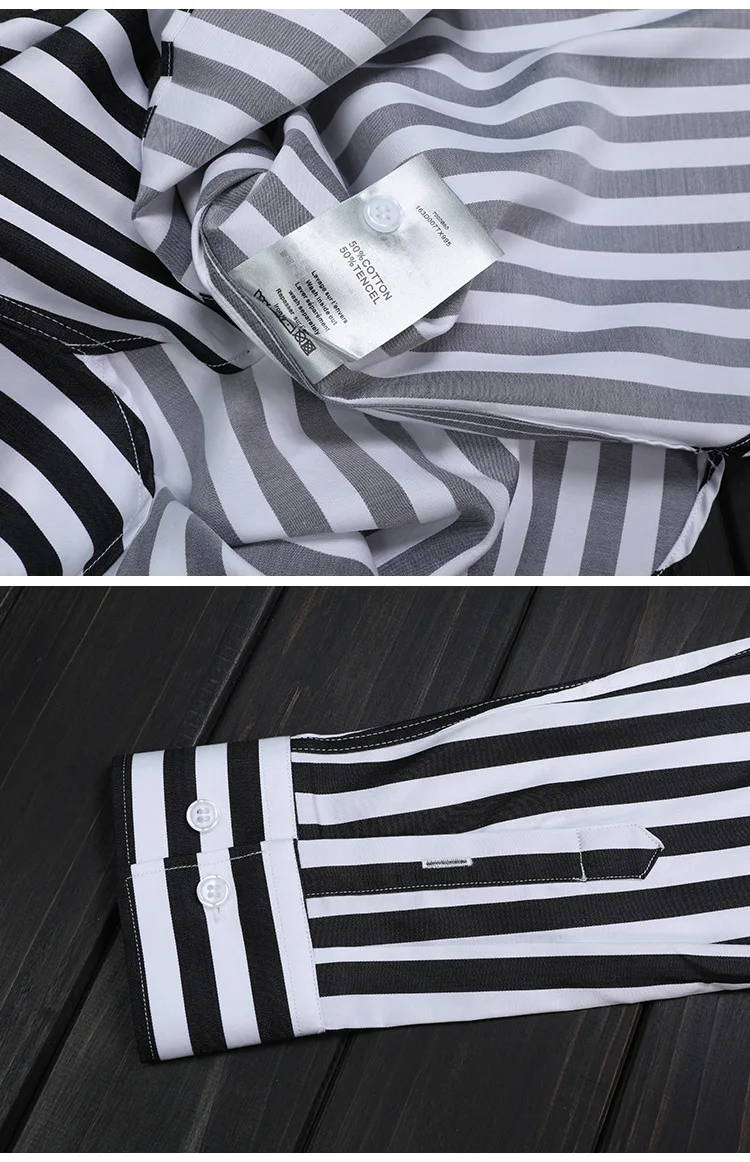 

Mens Black White Striped Button Down Dress Shirts Tuxedo Shirt 2019 Luxury Brand Slim Men Shirt Business Casual Chemise Homme