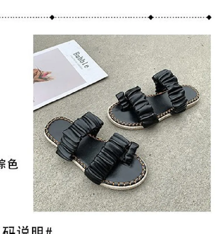 

Flip-flops 2021 summer large size flat sandal sandals straw toe slipper