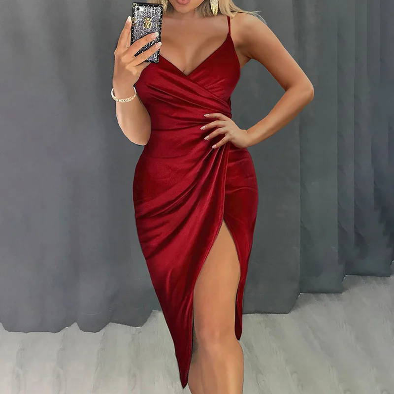 2020 пикантное коктейльное платье на бретельках с V-образным вырезом без рукавов