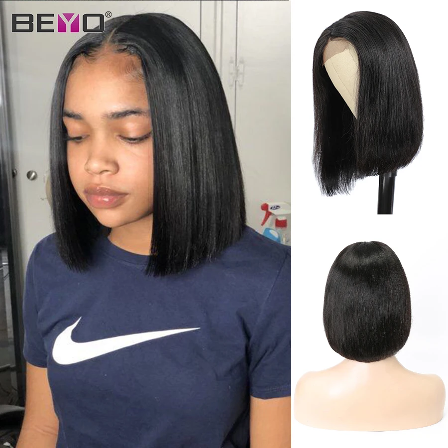 Beyo Straight Bob Closure Wig 4X4 Lace Short Human Hair Wigs For Women Pre Plucked Brazilian Remy | Шиньоны и парики