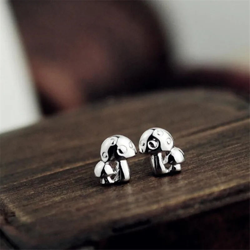 

New Fashion Jewelry Cute Popular Simple Exquisite 925 Sterling Silver Double Mushroom Anti-allergy Classic Stud Earrings E598