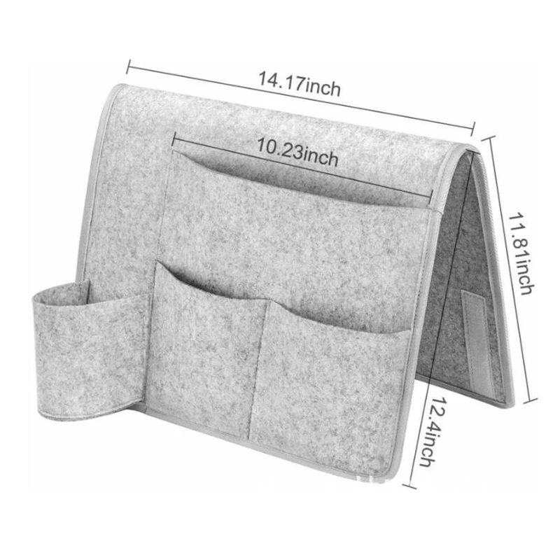 

Bedside Folding Storage Bag Felt Bed Sofa Pocket Phone Hanging Storage Organizer Water Bottle Holder Organizer Gray Anti-drop