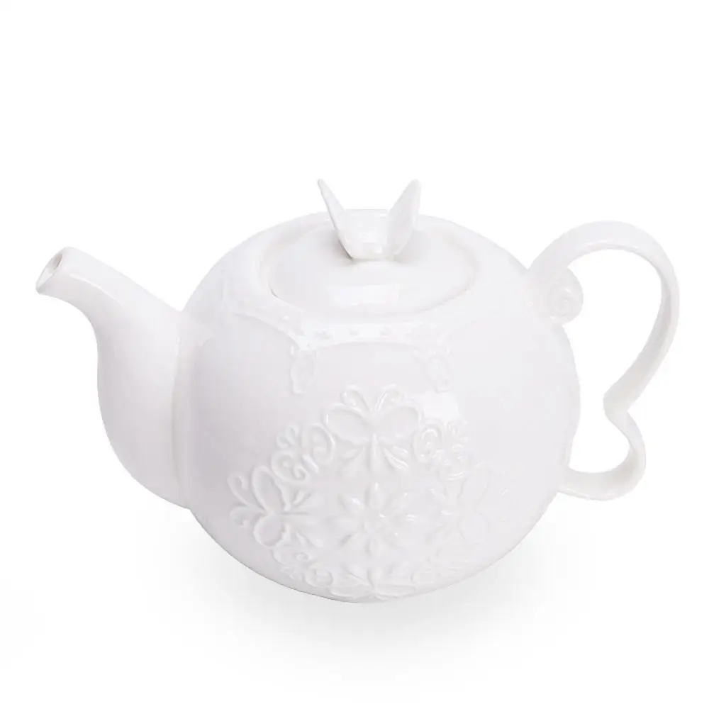 Кофейник с тиснением кружева в европейском стиле ручкой чисто белый