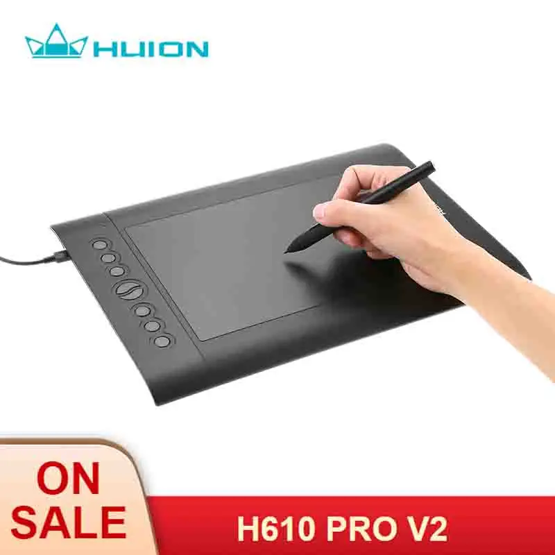Huion графический планшет; USB планшет для рисования обновленный H610 PRO V2 Pad художественный цифровой почерк доска для рисования с безбатарейной ручкой